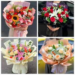 送宜宾市翠屏区南溪区宜宾县鲜花店同城配送朋友生日玫瑰百合花束