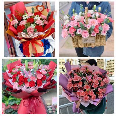 上海市宝山区友谊路吴淞张庙鲜花店订康乃馨百合花束同城配送长辈