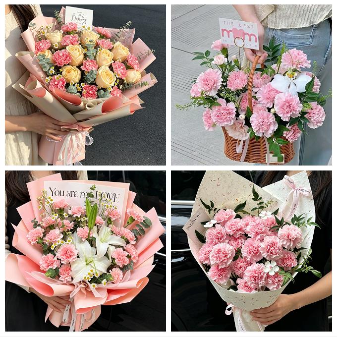 送徐州市鼓楼区云龙区贾汪区同城鲜花店送长辈康乃馨百合生日花束