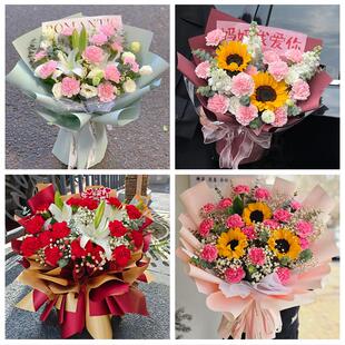 淄博市淄川张店博山区临淄区同城鲜花店订38妇女节康乃馨百合花束