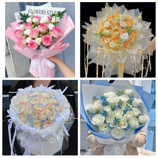 天津滨海新区宁河静海蓟州区鲜花店卡布碎冰蓝紫玫瑰花束同城配送