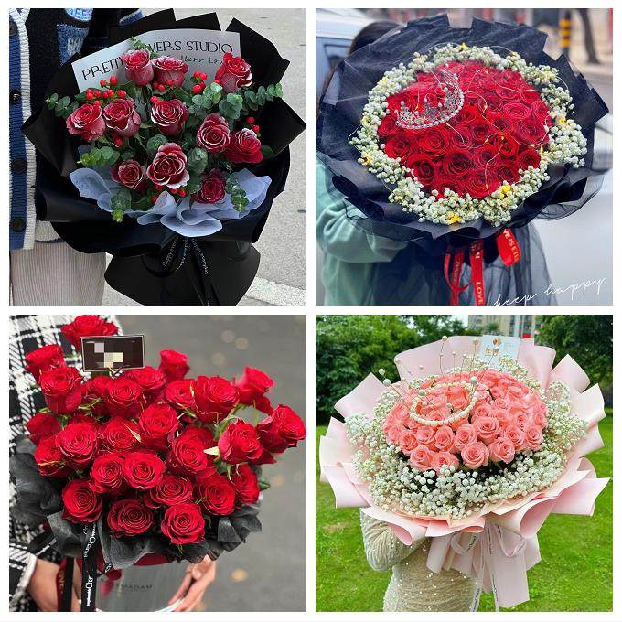 湖北武汉市洪山江夏黄陂新洲区同城鲜花店送女友生日圣诞玫瑰花束