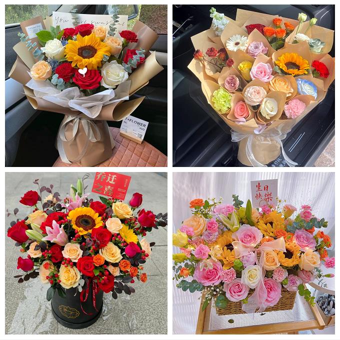 青岛市市南市北区黄岛崂山区鲜花店同城送女朋友玫瑰混搭生日花束