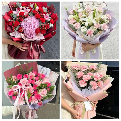 龙岩市新罗永定区长汀上杭县同城鲜花店送长辈康乃馨百合生日花束