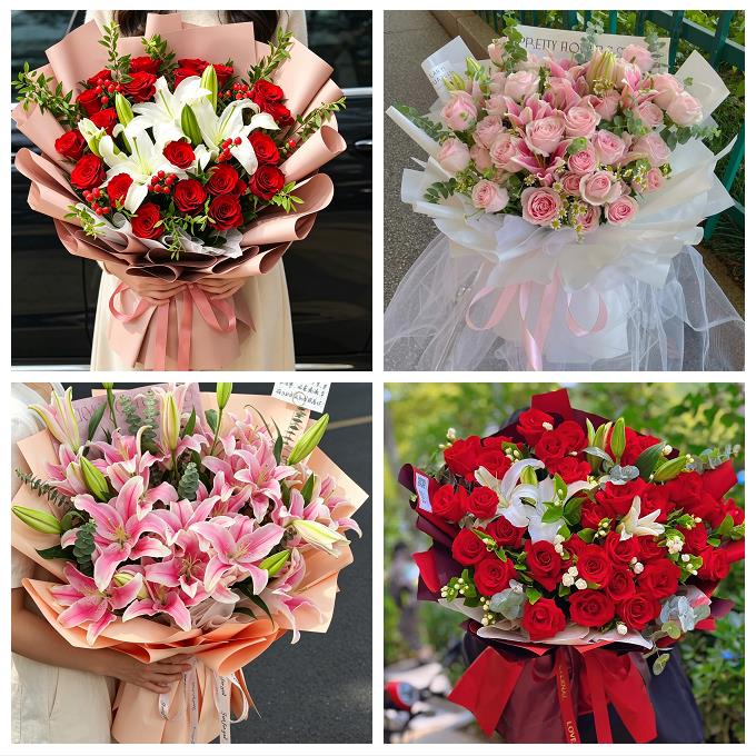 中卫市沙坡头区中宁县海原县鲜花店同城配送朋友生日玫瑰百合花束