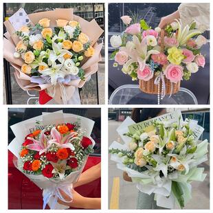 河南安阳市龙安区安阳县汤阴县鲜花店同城送玫瑰香水百合生日花束