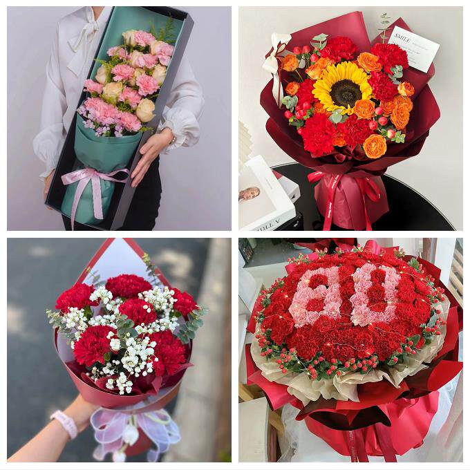 广州市白云黄埔区番禺花都区同城鲜花店订38妇女节康乃馨百合花束