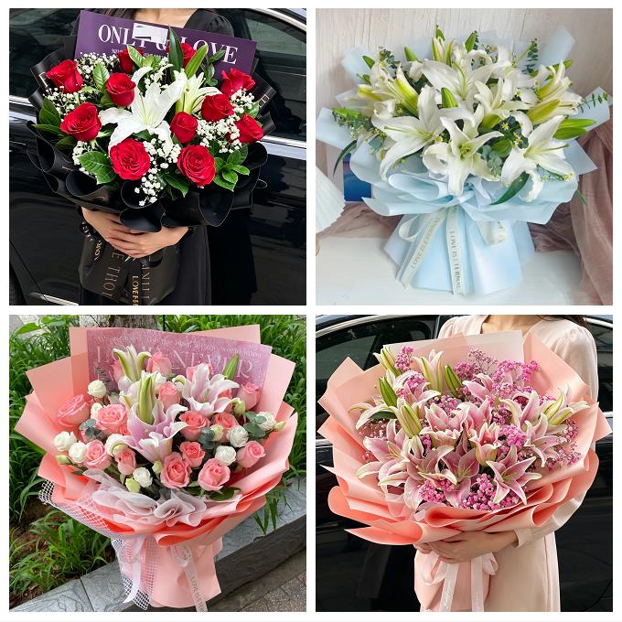 南充市顺庆高坪嘉陵区阆中市鲜花店同城配送朋友生日玫瑰百合花束