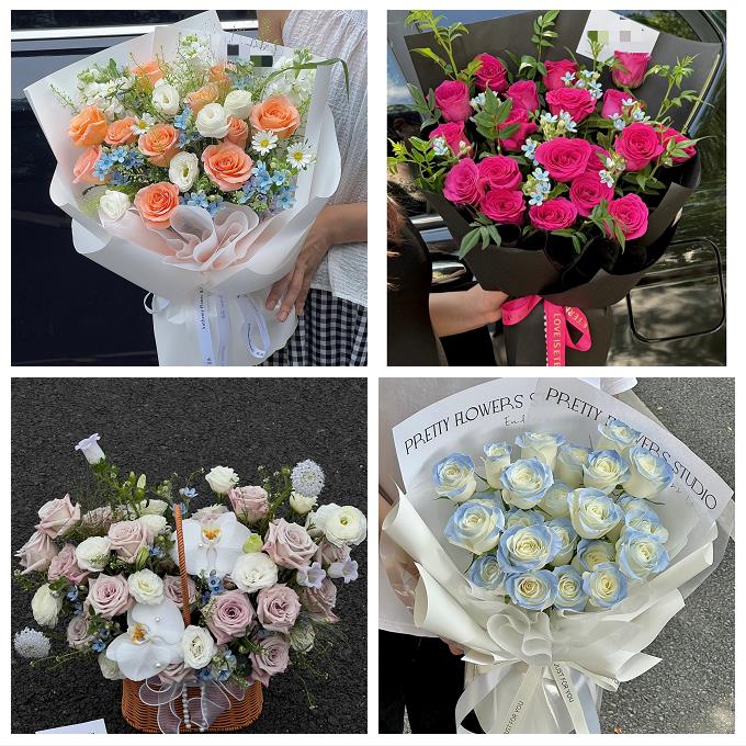 吉安峡江新干永丰泰和遂川县鲜花店卡布碎冰蓝紫玫瑰花束同城配送