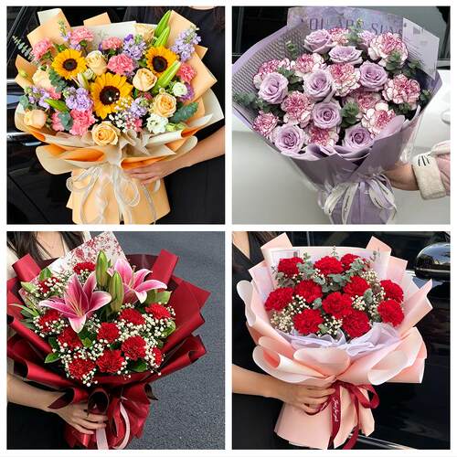 深圳宝安区福永福海沙井新桥同城鲜花店送长辈康乃馨百合生日花束