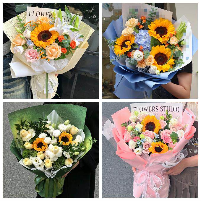 送长春市九台区榆树市德惠市同城鲜花店成人礼高考向日葵玫瑰花束