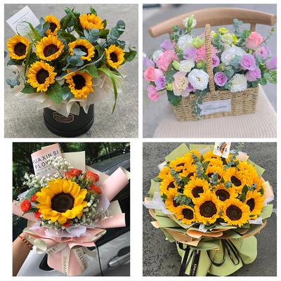 黑龙江鸡西市鸡冠滴道区恒山市同城鲜花店向日葵玫瑰混搭生日花束
