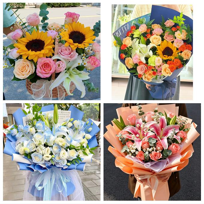 宁夏省吴忠市同心县青铜峡市鲜花店同城配送朋友生日玫瑰百合花束