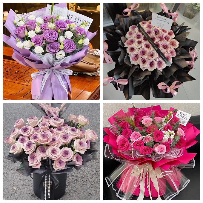 太原市尖草坪万柏林区晋源区鲜花店卡布碎冰蓝紫玫瑰花束同城配送