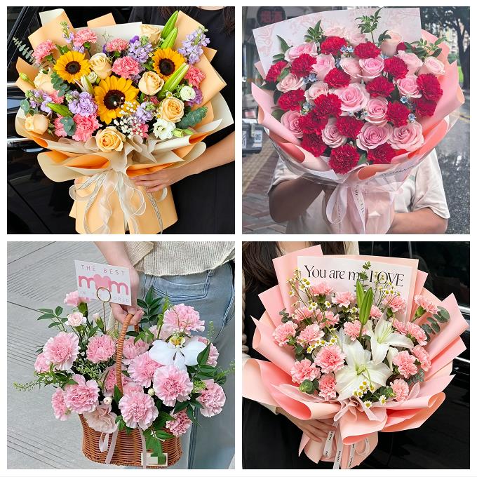 天津南开向阳路嘉陵道王顶堤同城鲜花店送长辈康乃馨百合生日花束
