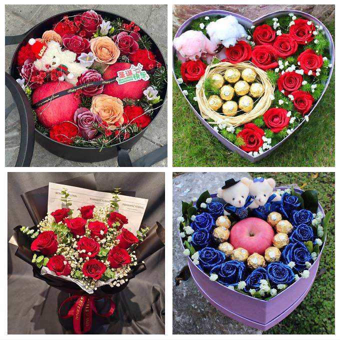 送武汉市武昌区青山区洪山区鲜花店同城配送平安夜圣诞节玫瑰礼盒