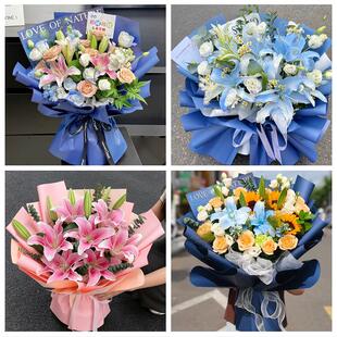 克拉玛依市独山子区白碱滩区鲜花店同城配送朋友生日玫瑰百合花束