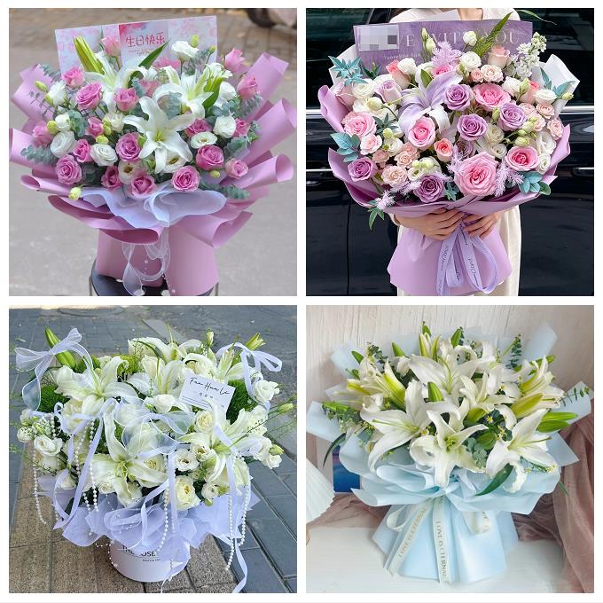 送苏州市姑苏区吴江区常熟市鲜花店同城配送朋友生日玫瑰百合花束