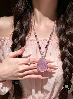 天然水晶狐牌草莓晶项链女礼物