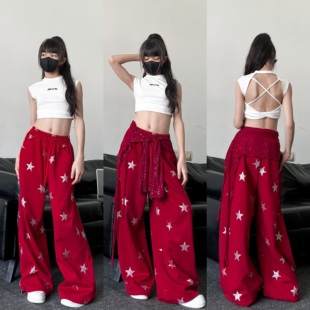 春夏新款童装潮酷女童露背背心星星印花裤子少儿爵士舞演出服套装
