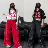 2025春夏新款 少儿爵士舞演出服套装 女童美式 露脐短球衣反光冲锋裤