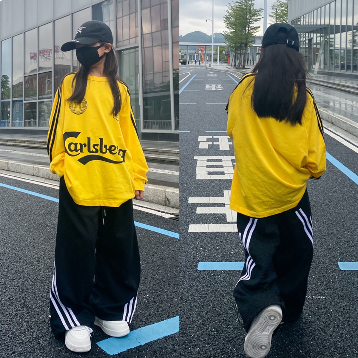 春秋新款童装男女儿童宽松嘻哈hiphop长袖T恤运动裤两件套街舞服