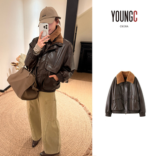 设计师品牌 ICE DUST pu复合毛夹克外套 YOUNGC买手店 no退可换