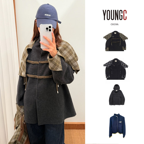 JUNWEILIN围巾领羊绒大衣25aw