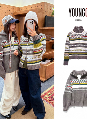 JUNWEILIN【撞色条纹高领半拉链针织开衫】设计师品牌 no退可换