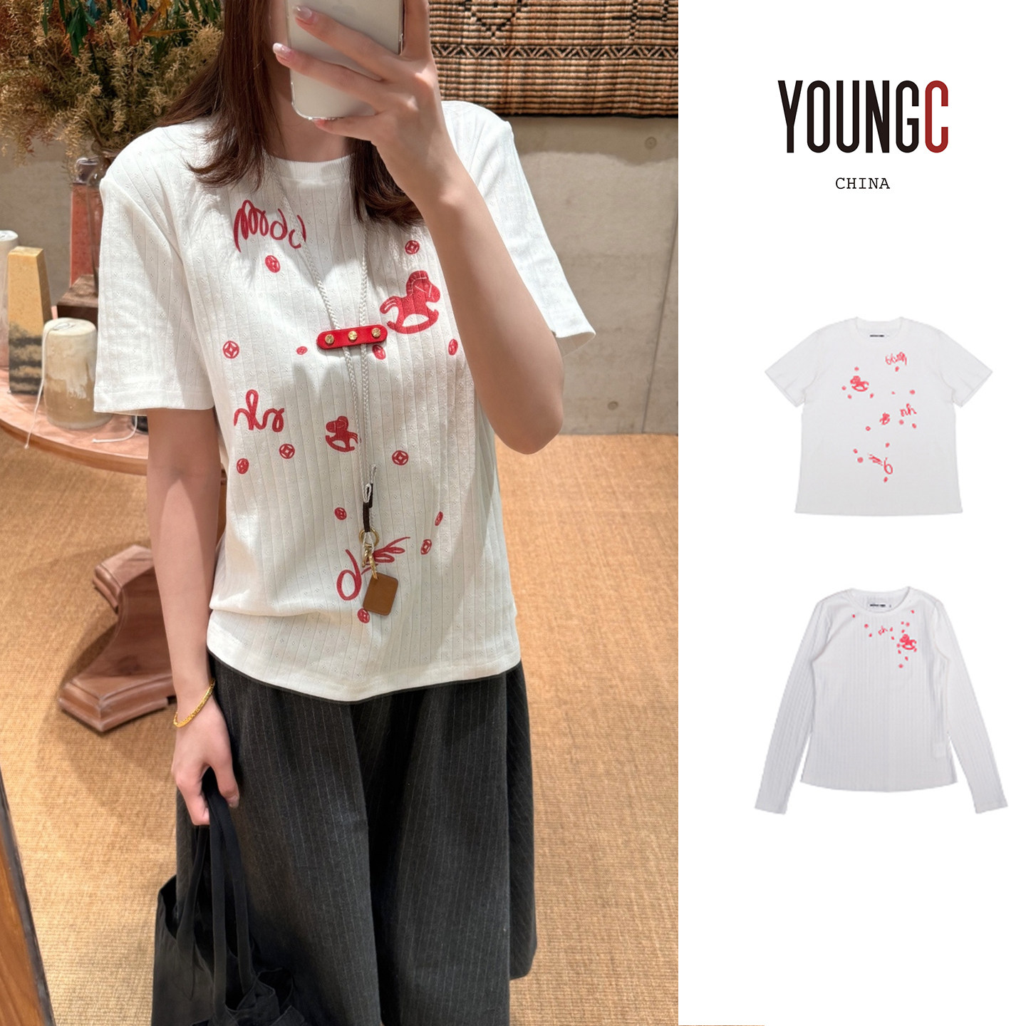 NATURAL HOTEL【小马铜钱印花提花针织长袖 短袖T恤】no退可换