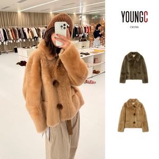 no退可换 设计师品牌 IMMI 拉贡羊绒翻领毛球扣外套