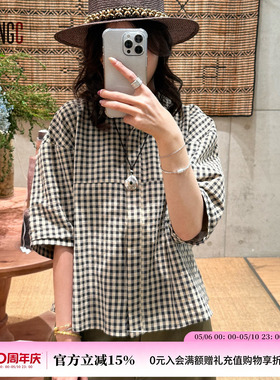 SESSUN 棋盘格落肩袖宽松短袖衬衫女 设计师 YOUNGC买手店