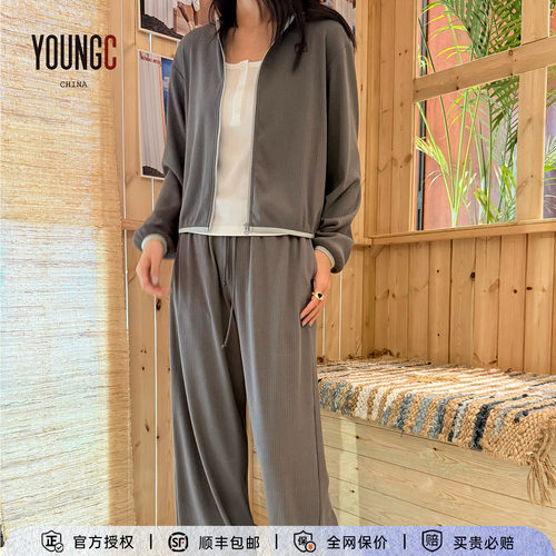 【新品】提花针织连帽松开衫
