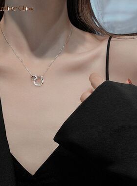 s999纯银双环相扣项链女韩版镶钻莫比乌斯环颈链小众热卖配饰