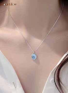 s999足银海蓝宝吊坠项链女
