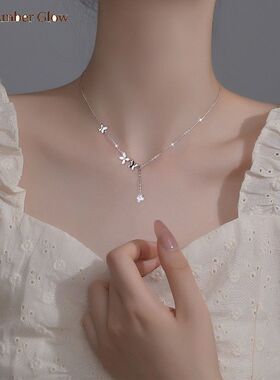 s999纯银蝴蝶流苏项链女