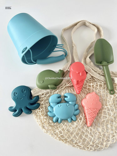 chubbychubbie硅胶沙滩玩具儿童宝宝挖沙桶铲子海边玩沙水壶套装
