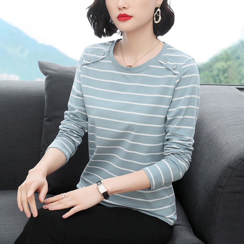 纯棉长袖T恤女条纹上衣外穿