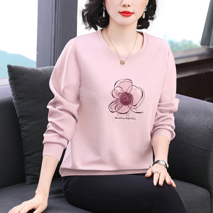 洋气长袖 中老年宽松大码 上衣服外穿 2026新款 妈妈圆领卫衣女秋冬装