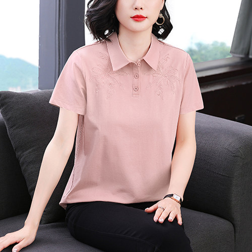 不起球不褪色妈妈纯棉短袖上衣女