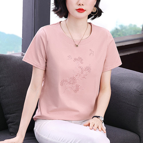 不起球不褪色妈妈纯棉短袖上衣女