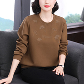 洋气长袖 中老年宽松大码 上衣服外穿 2026新款 妈妈圆领卫衣女春秋装