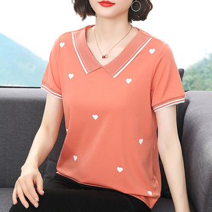 衫 时尚 半袖 上衣潮 中老年减龄大码 t恤女2025夏装 妈妈纯棉短袖 新款