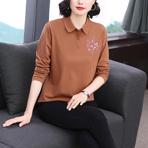 不起球不褪色妈妈纯棉长袖上衣女
