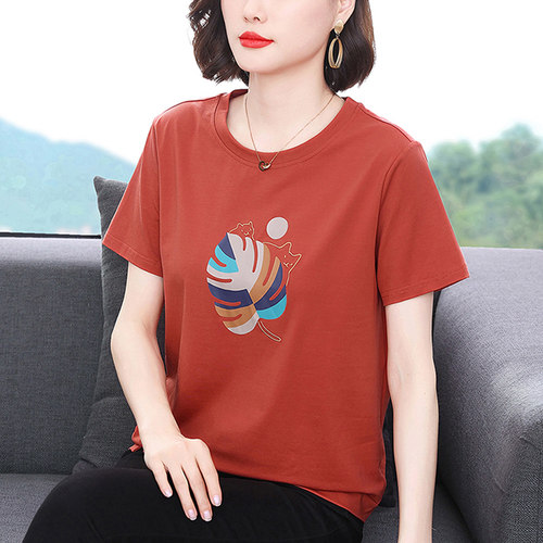 不起球不褪色妈妈纯棉短袖上衣女