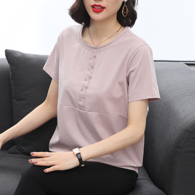 纯棉短袖t恤女妈妈装2026夏装新款中老年宽松大码休闲半袖上衣服
