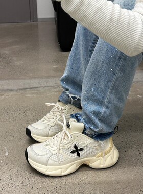 2024春夏新款十字花smfk黑武士复古网面情侣款老爹鞋增高运动鞋