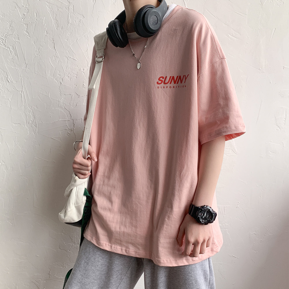 Hong Kong style summer short sleeve Korean fashion T-shirt new round neck half sleeve men's clothes