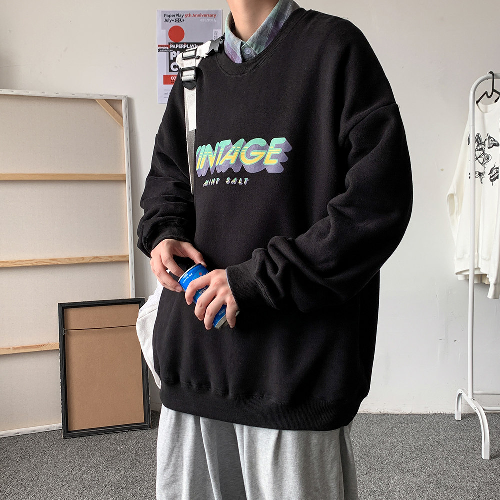 Hong Kong style sweater net red loose large letter round neck couple long sleeve man