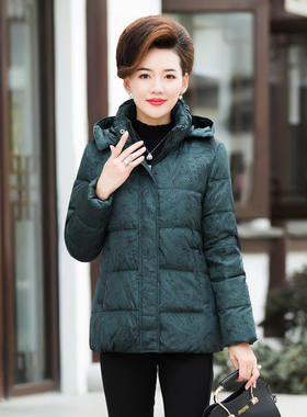 妈妈冬季韩版中款鸭绒服脱卸帽